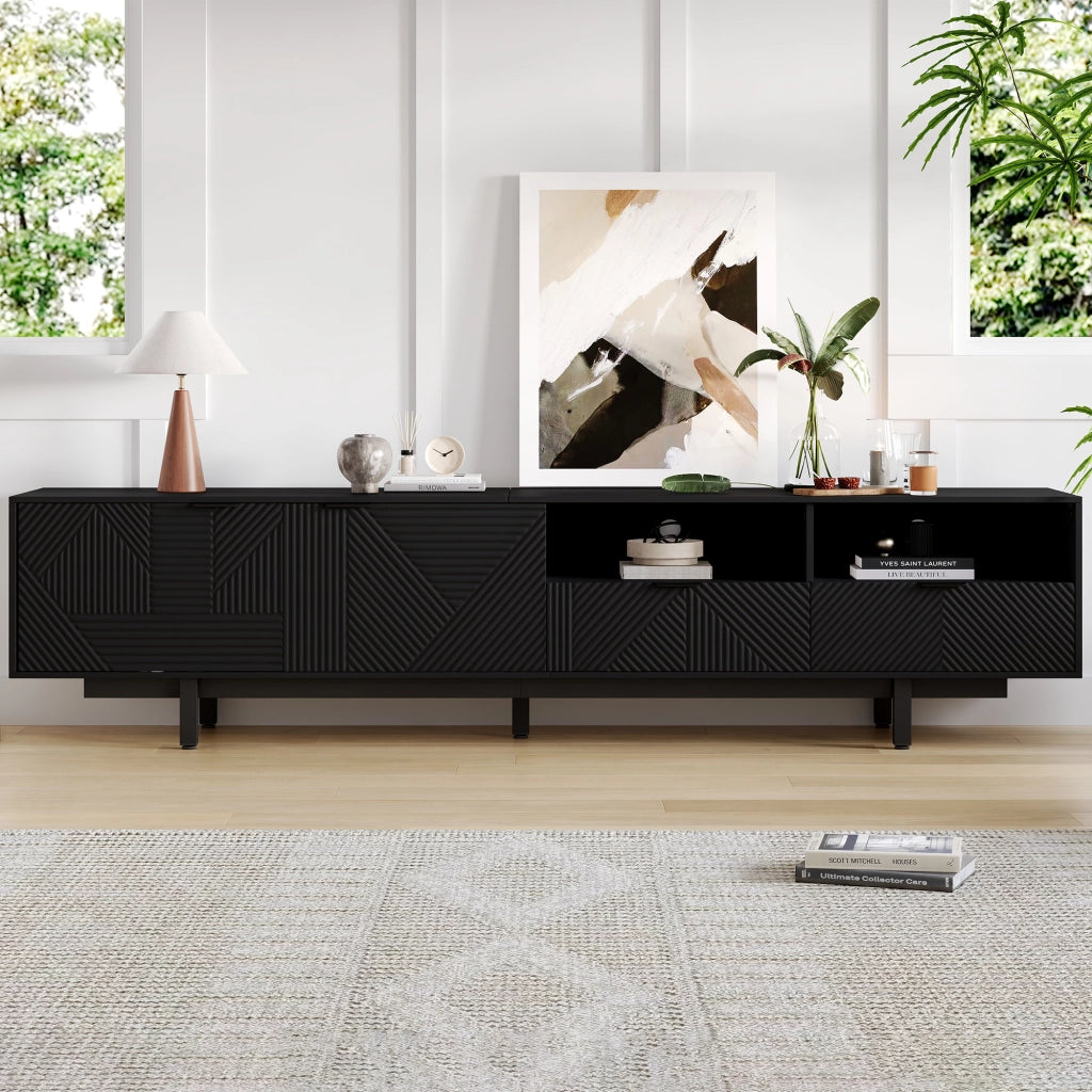 Cassettiera TV nera in truciolato lunghezza 200 cm