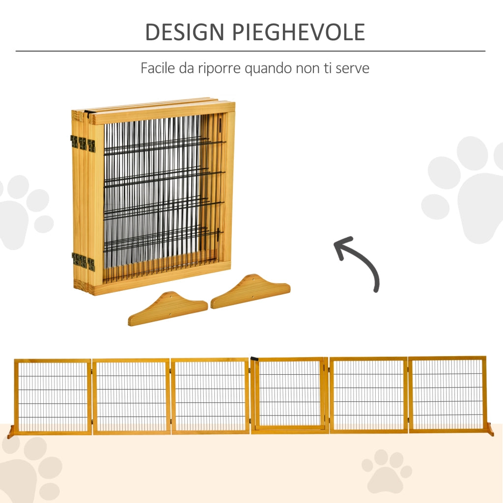 Cancello per Cani Pieghevole ¨C Minimal ¨C Legno e Acciaio 432x36x70cm