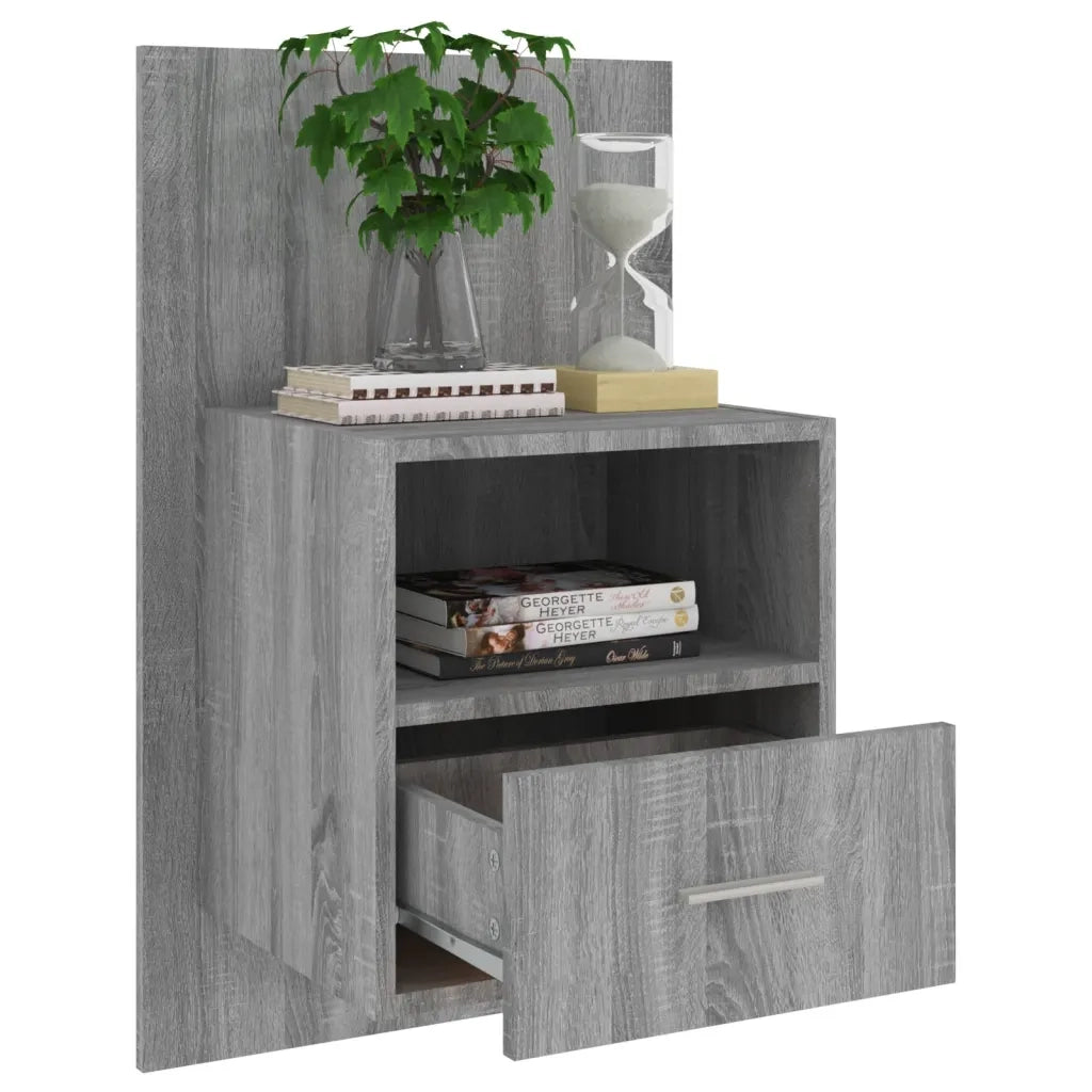 Set di 2 Comodini | Armadio da Notte | Mobiletto da notte a Muro Grigio Sonoma