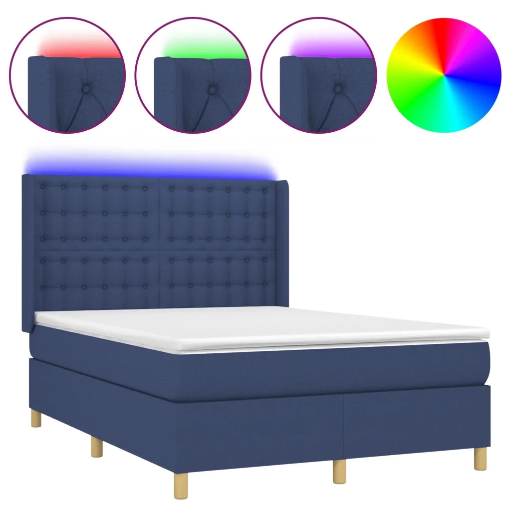 Letto a Molle con Materasso e LED Blu 140x200 cm in Tessuto 3139203