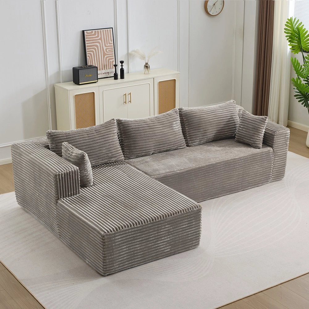 Divano Angolare con Chaise Longue ¨C MINIMAL ¨C Velluto a Coste, Grigio, Modulare