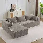 Divano Angolare con Chaise Longue ¨C MINIMAL ¨C Velluto a Coste, Grigio, Modulare
