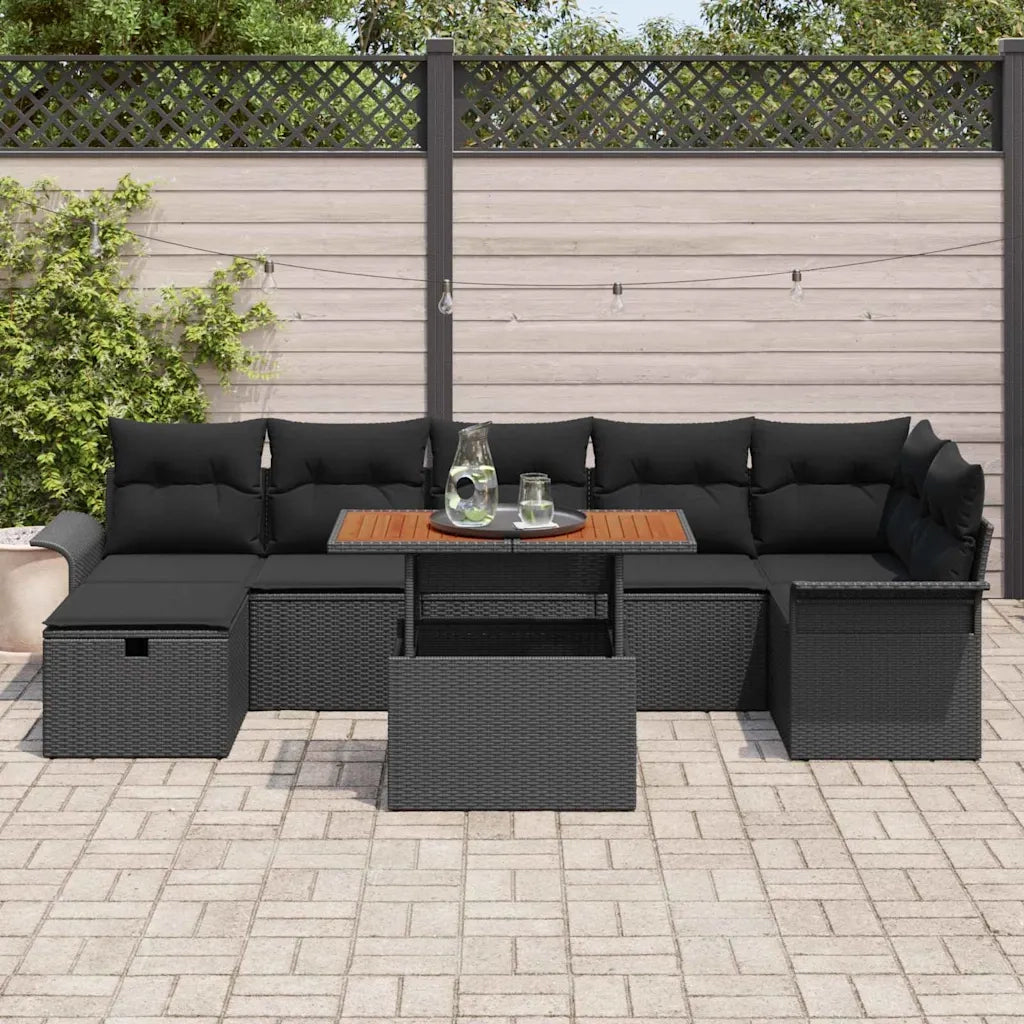 Set Divano da Giardino con cuscino 8 pcs Nero polyrattan