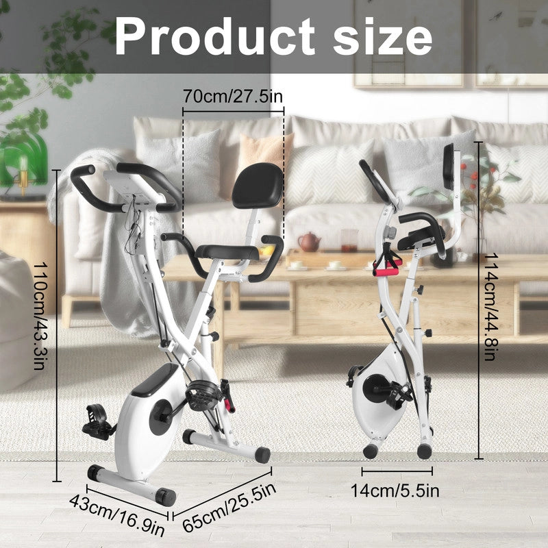 Cyclette pieghevole 3 in 1, resistenza magnetica regolabile su 8 livelli, sella extra larga, cardiofrequenzimetro, display LCD