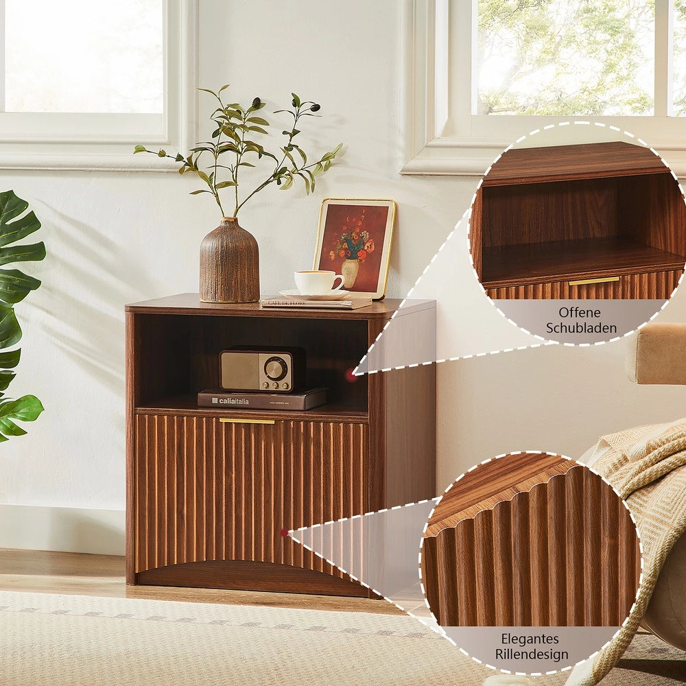 Comodino con Cassetto Aperto e Maniglie Dorate ¨C MINIMAL ¨C Effetto Noce