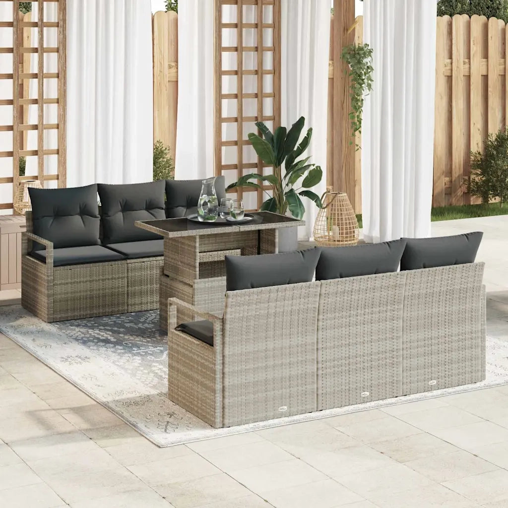 Set Divano da Giardino 7 pcs Grigio chiaro polyrattan