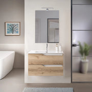 Mobile bagno sospeso 80cm quercia e bianco con lavabo Sumya