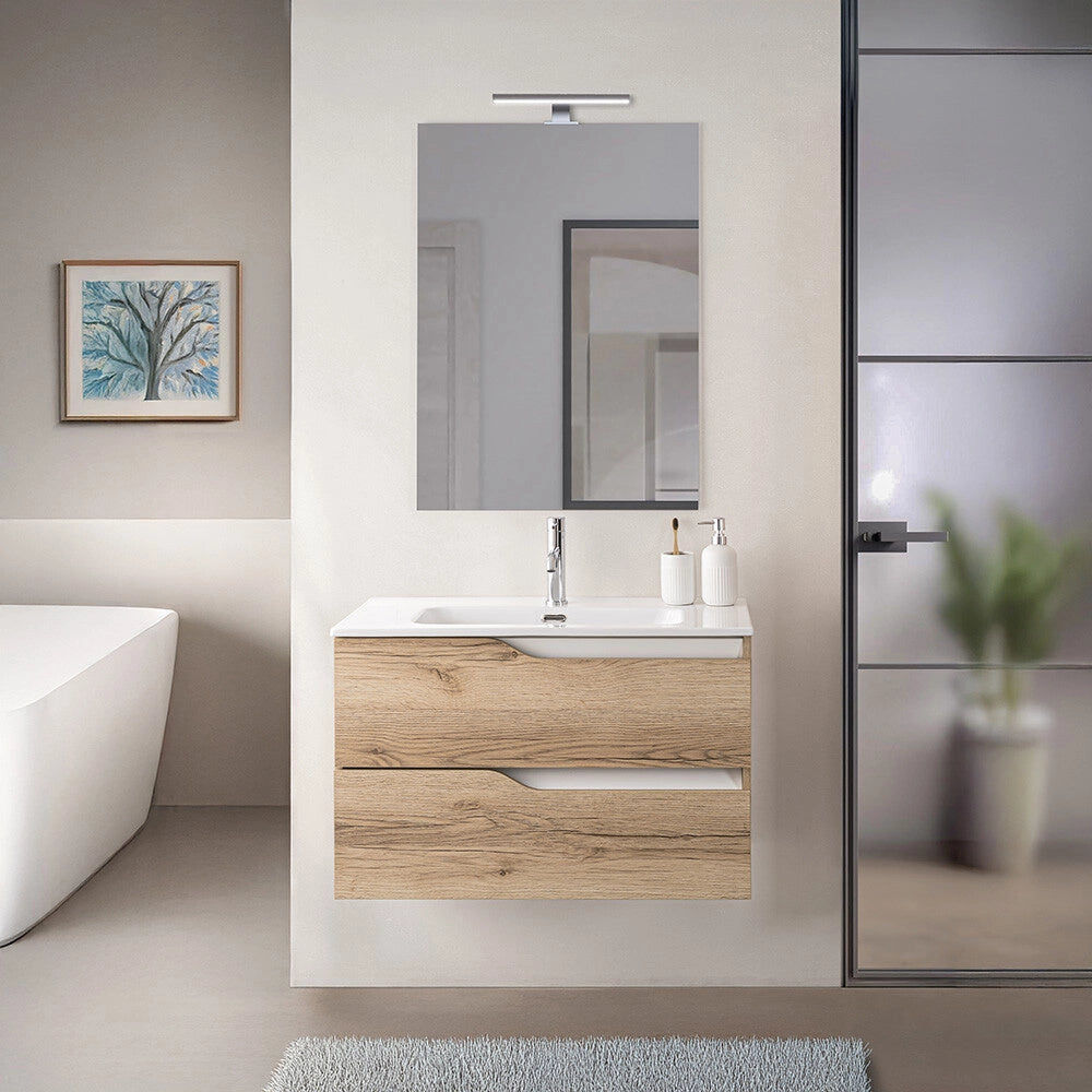 Mobile bagno sospeso 80cm quercia e bianco con lavabo Sumya