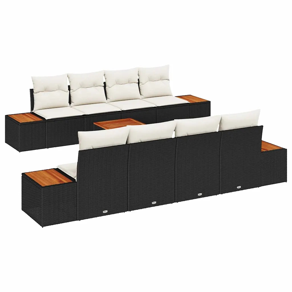 Set Divano da Giardino con cuscino 9 pcs Nero Poly Rattan