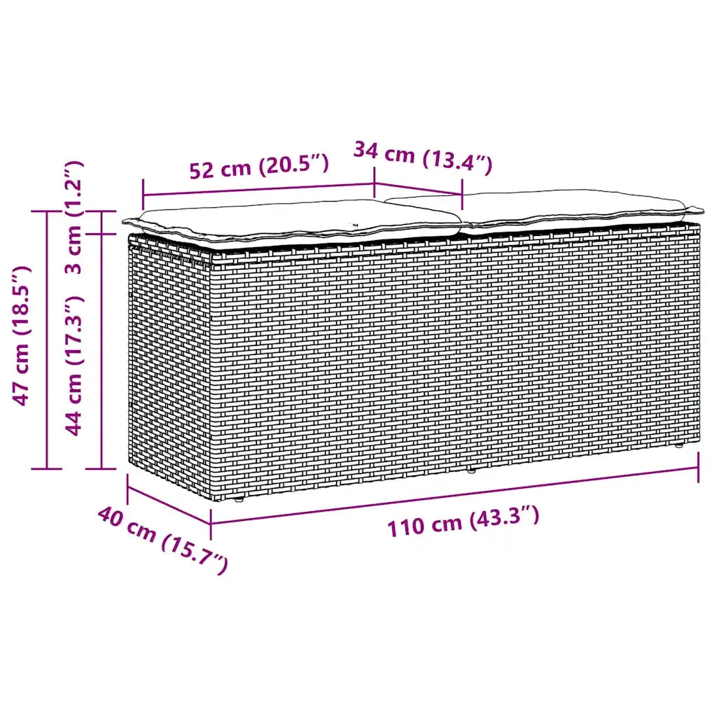 Panca da Giardino con Cuscino Nera 110x40x44 cm in Polyrattan 4104145