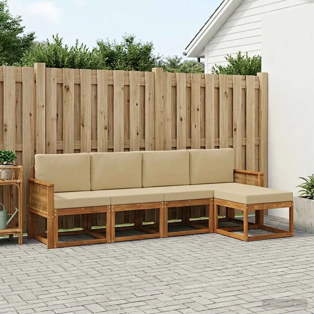 Set di divani da esterno 5 pcs Naturale e Beige Poliestere 3385139