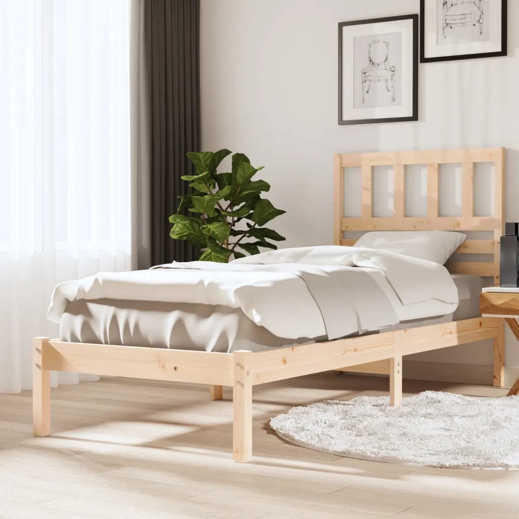Letto singolo | Letto per adulti | Giroletto in Legno Massello di Pino 90x200 cm