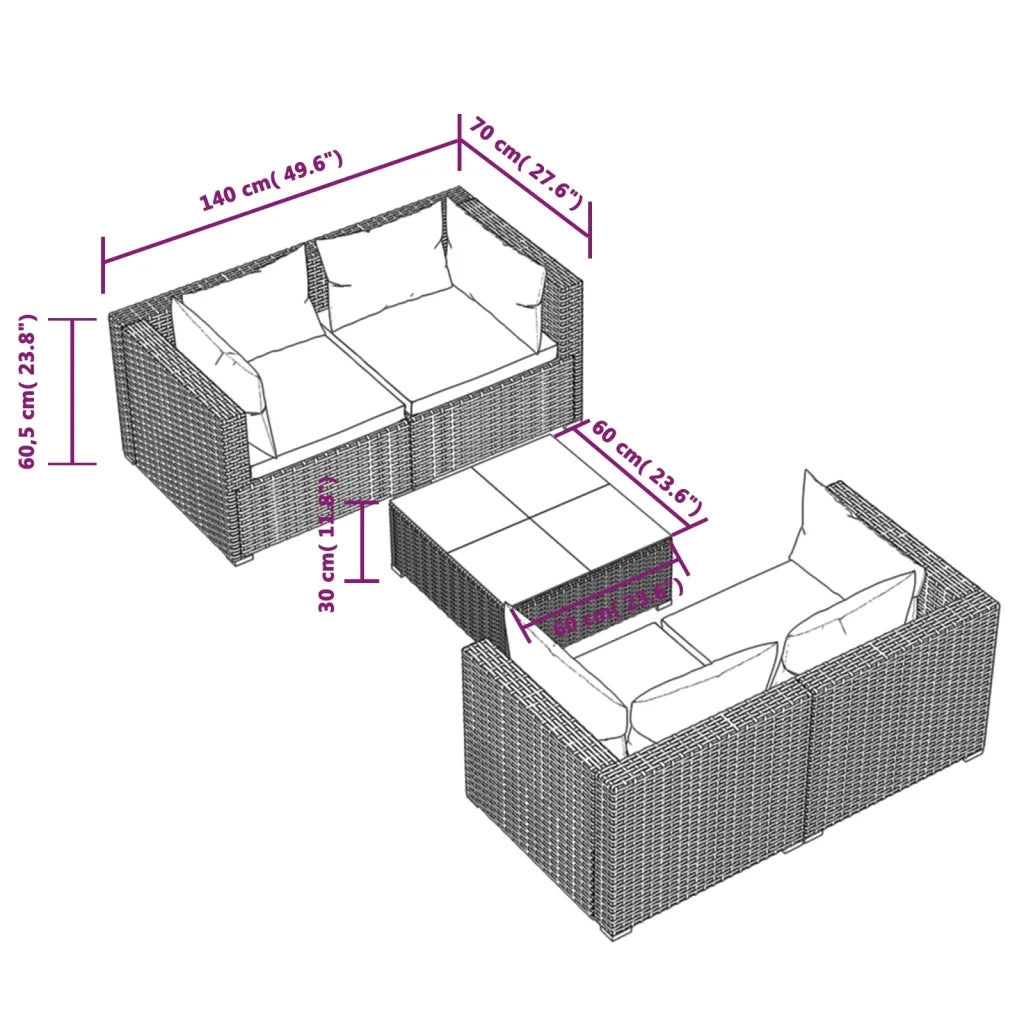 Set Divani da Giardino 5 pz con Cuscini in Polyrattan Grigio 3101485
