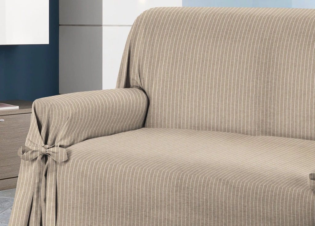 Copridivano Fodera Telo Protezione Divano Con Laccetti Fiocco Varie Fantasie - 3 Posti - Lord Beige