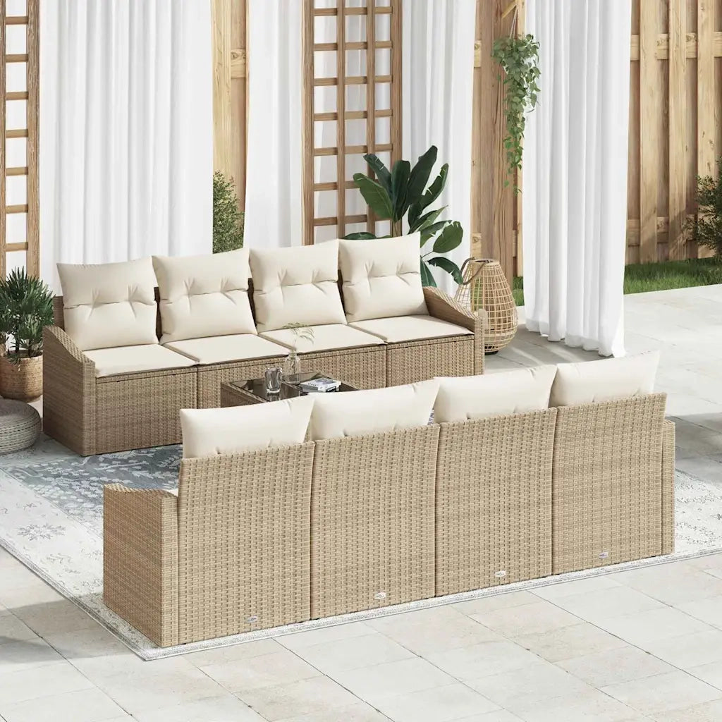 Set di divani con cuscino 7 pcs Beige e Crema polyrattan