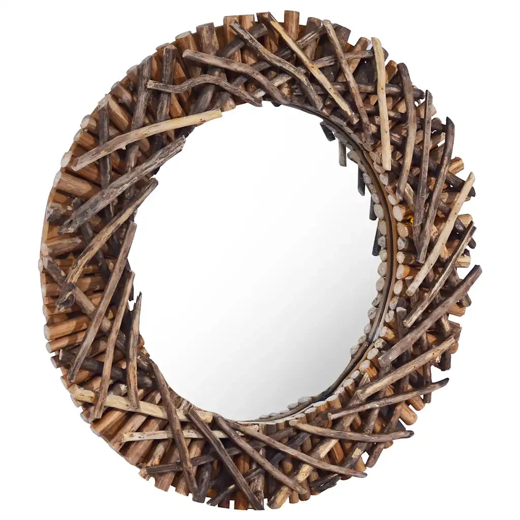 Specchio da Parete | Specchio decorativo 60 cm in Legno di Teak Rotondo