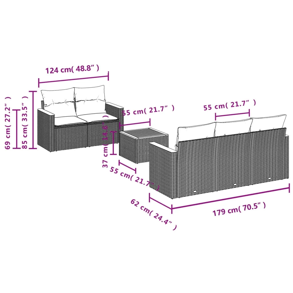 Set Divano da Giardino 6 pz con Cuscini Nero in Polyrattan