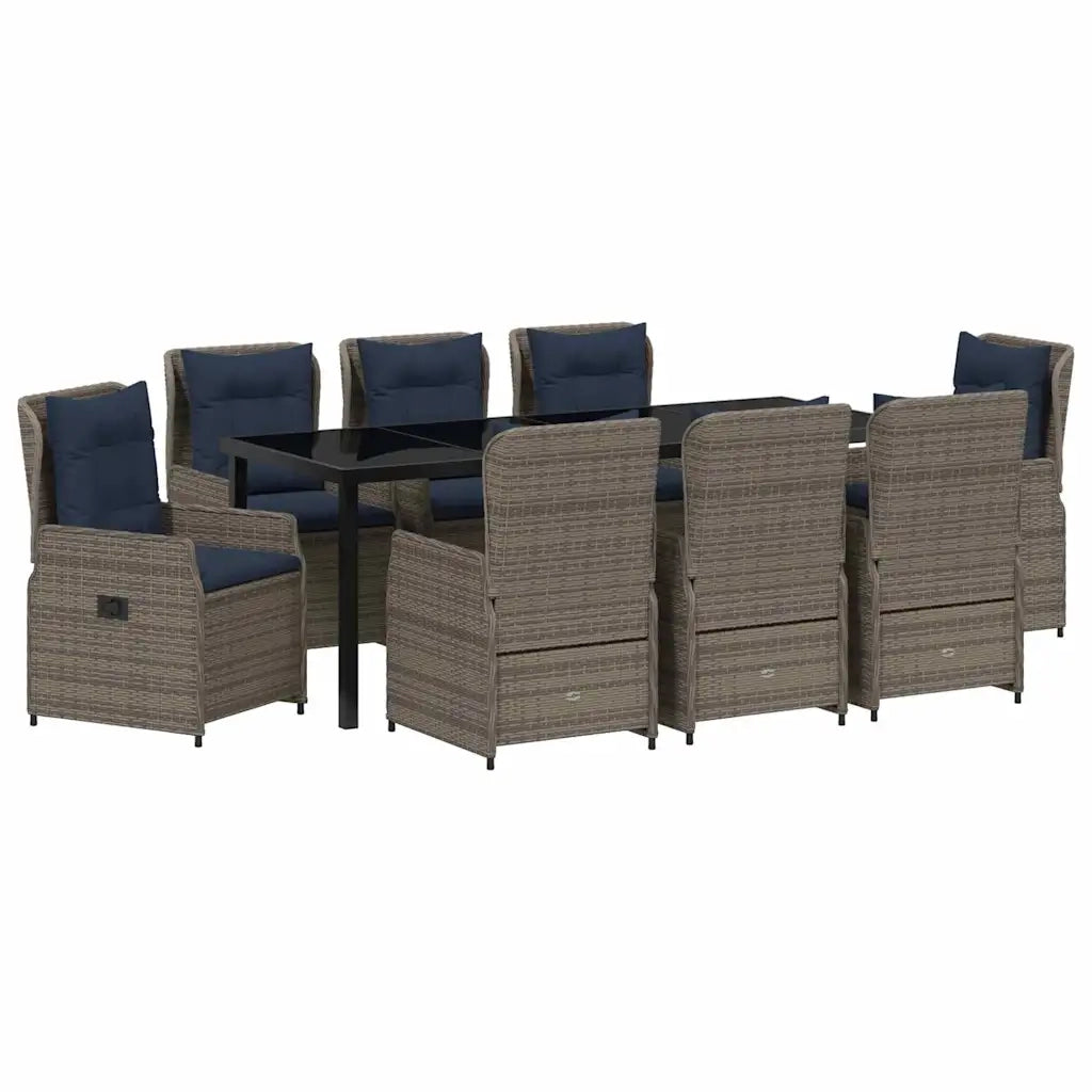 Set da Pranzo per Giardino con cuscino 9 pcs Grigio Poly Rattan 3381036