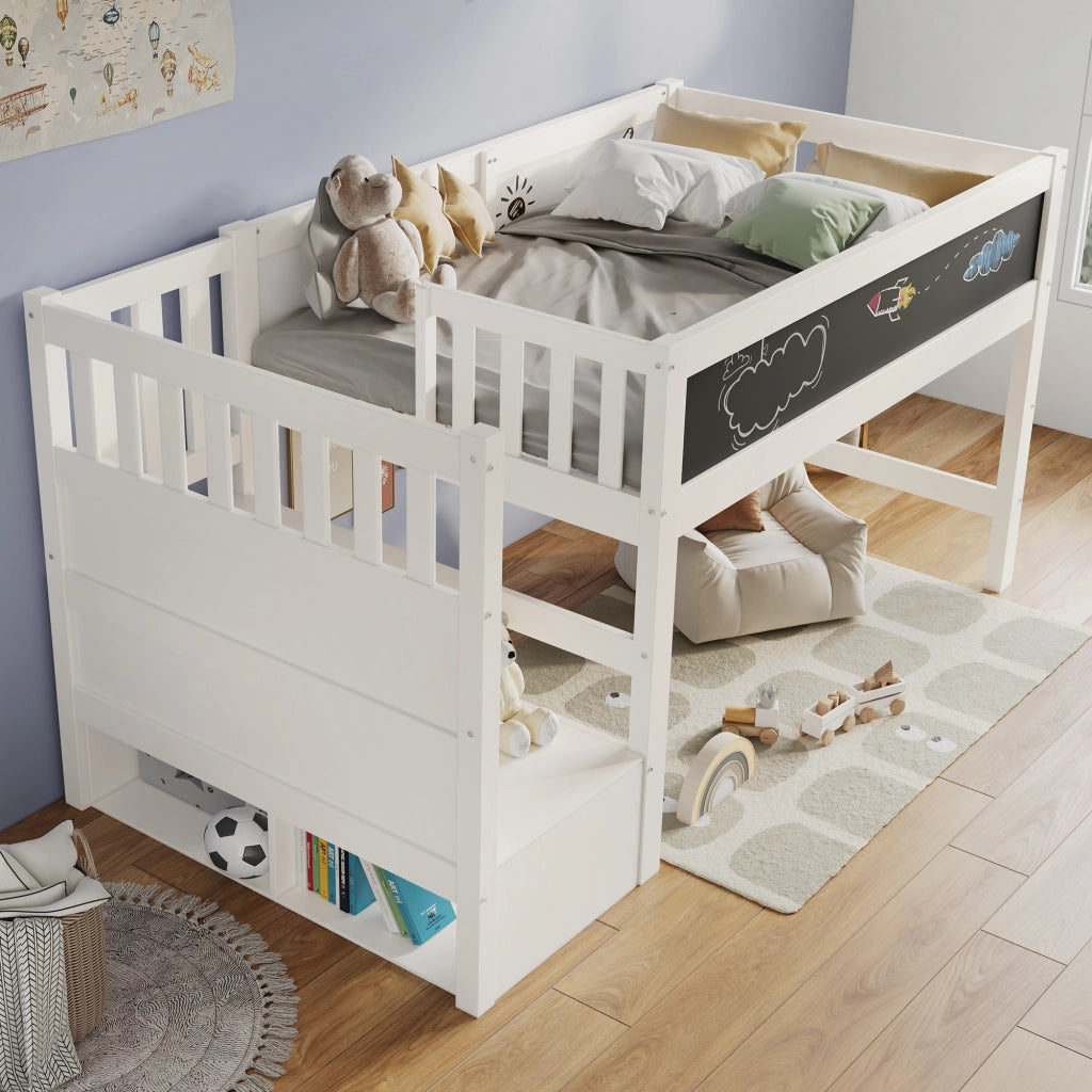 LETTO a soppalco 90x200 cm Bianco in legno massello e MDF