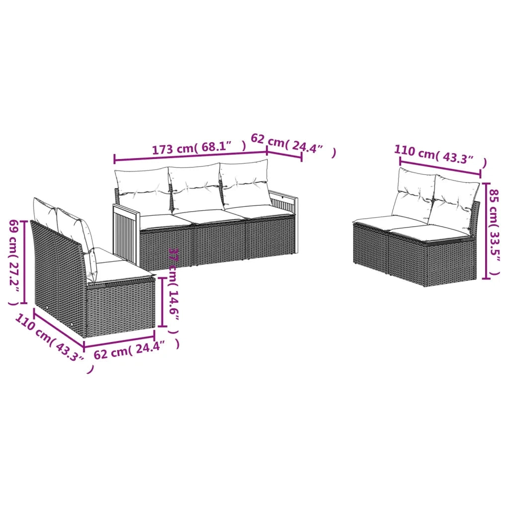 Set Divani da Giardino 7 pz con Cuscini Beige in Polyrattan 3259959