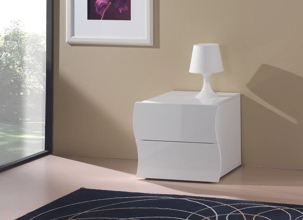 Comodino camera da letto 2 cassetti bianco lucido Onda Smart