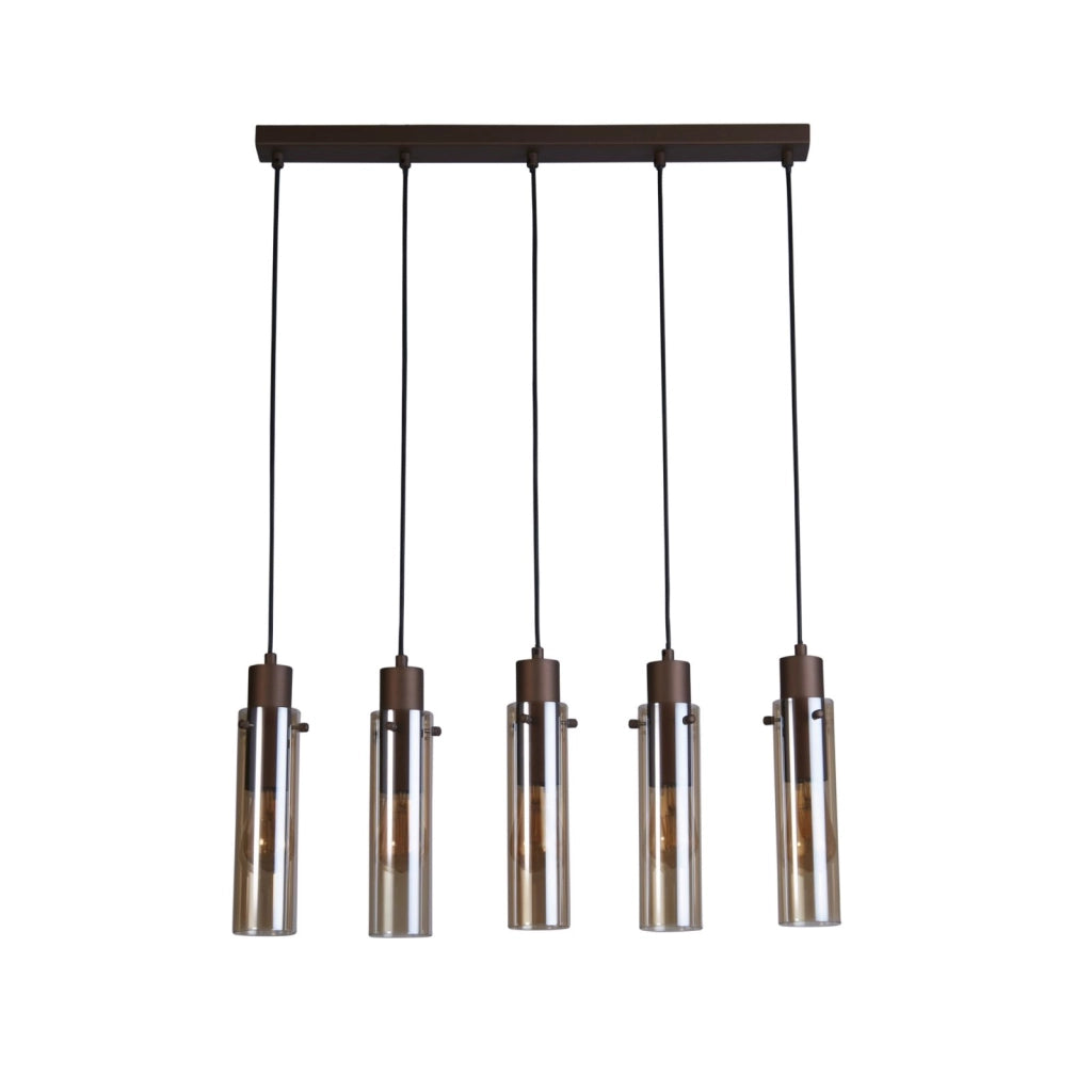 Sweden II 5Lt Bar Pendant - Metallo moka e vetro ambrato