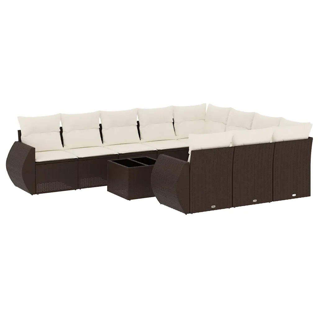 Set Divani da Giardino 11 pz con Cuscini Polyrattan Marrone 3254240