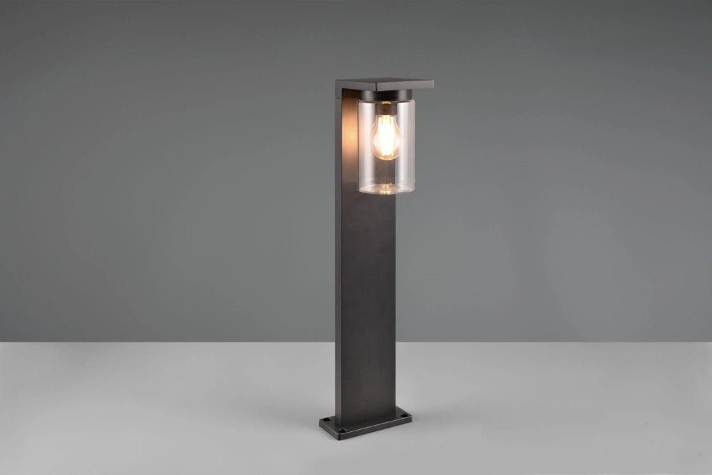 ARDILA PALO DA ESTERNO FUSIONE ALLUMINIO NERA CON VETRO CILINDRO SENSORE CREPUSCOLARE H. 65CM IP44 1 LUCE ATTACCO E27