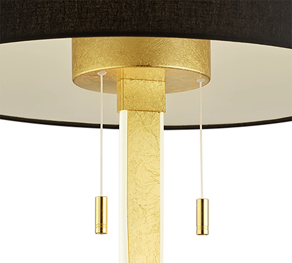 Piantana con paralume, metallo e tessuto, nero e oro, H 160 cm, Nandor