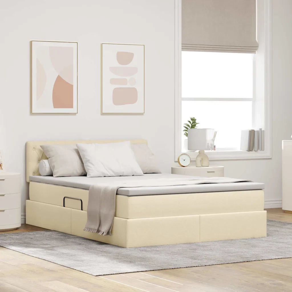 Letto con contenitore e LED con led Crema 140 x 190 cm Tessuto 3371209