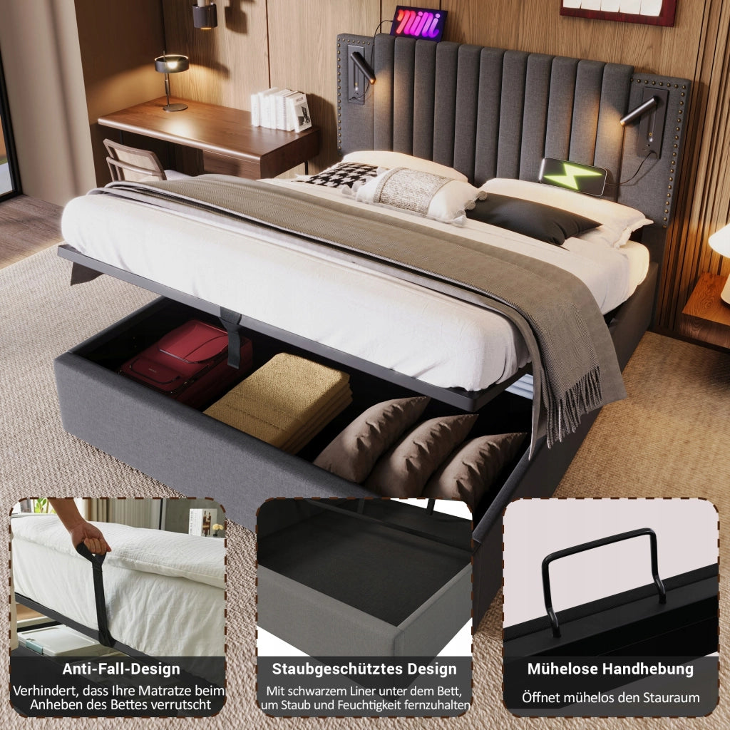 Letto singolo 140x200 grigio con rete e materasso - Xylo