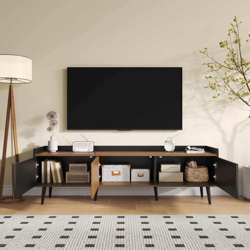 Cassettiera per TV nero e naturale in MDF e truciolare lunghezza 160 cm