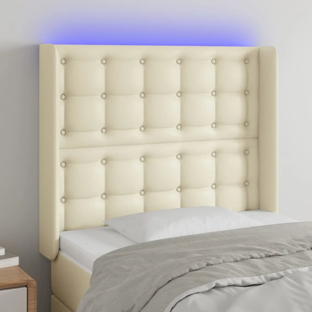 Testiera a LED Crema 83x16x118/128 cm in Similpelle 3124122