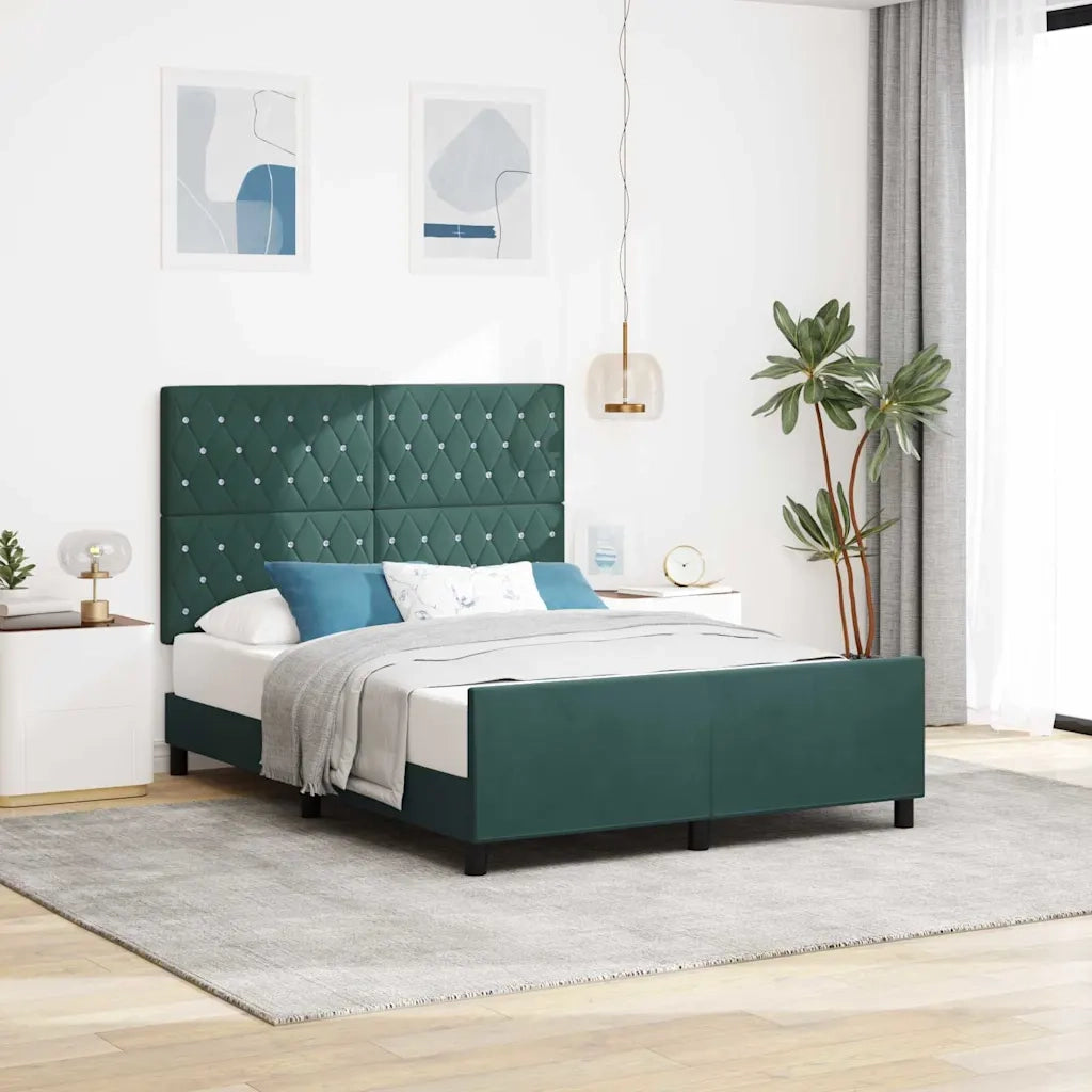 Letto a molle con testiera Verde Scuro 140 x 190 cm Velluto 3344876
