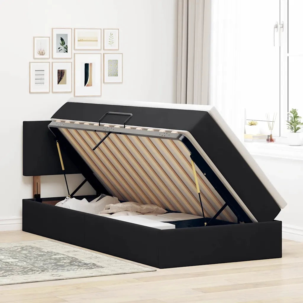 Letto con contenitore e LED con led Nero 90 x 190 cm Velluto 3371303
