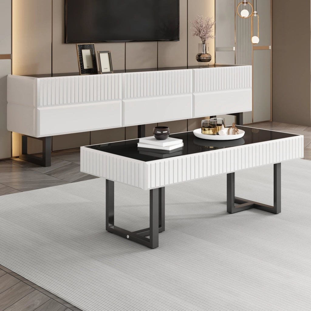Cassettiera per TV nero-bianco in MDF e truciolare lunghezza 170 cm