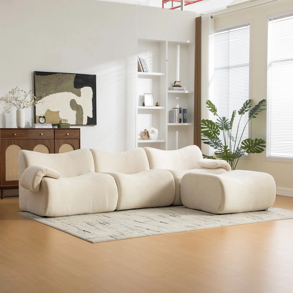 Divano Modulare in Tessuto Chenille ¨C MINIMAL ¨C Beige, Morbido, Antimacchia