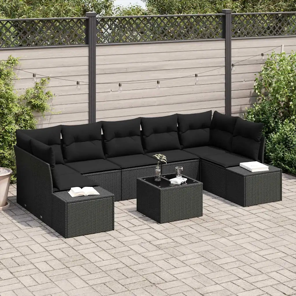 Set Divano da Giardino con cuscino 8 pcs Nero polyrattan 3346983