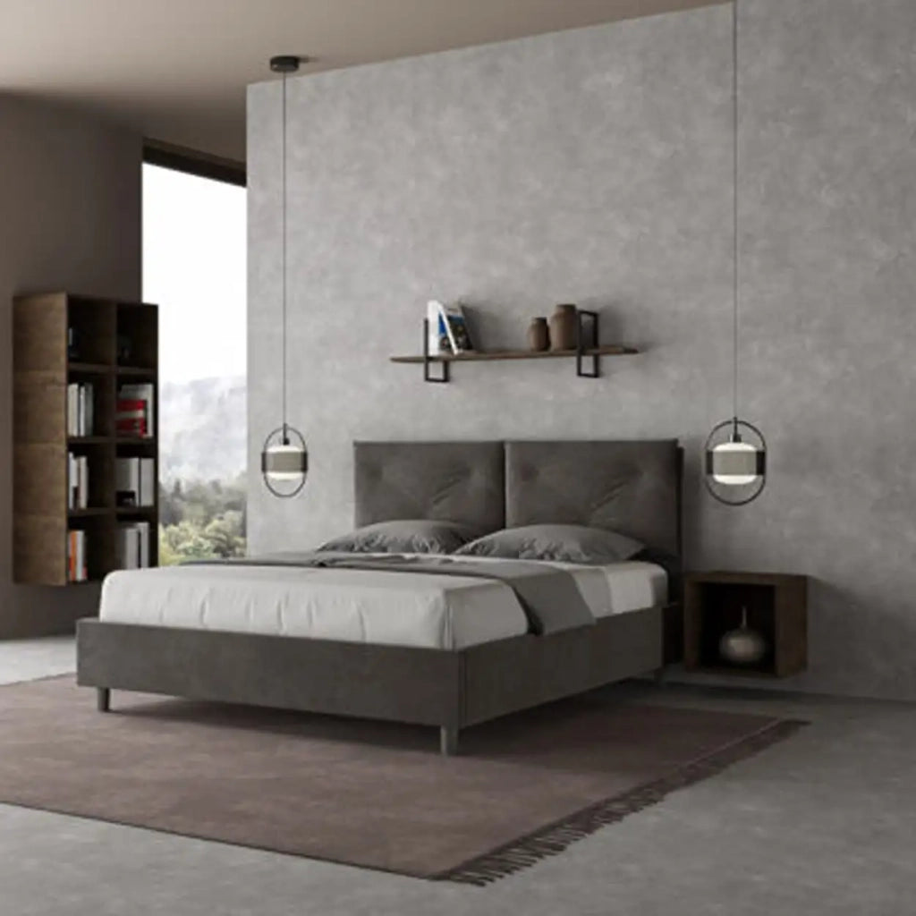 Letto matrimoniale con rete imbottito 160x190 microfibra grigio Appia