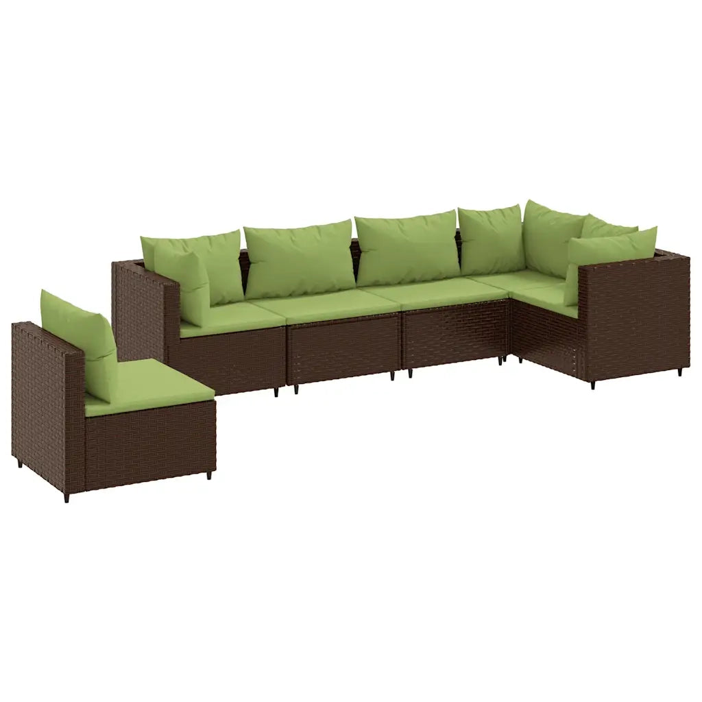 Set Mobili da Giardino 6pz con Cuscini in Polyrattan Marrone