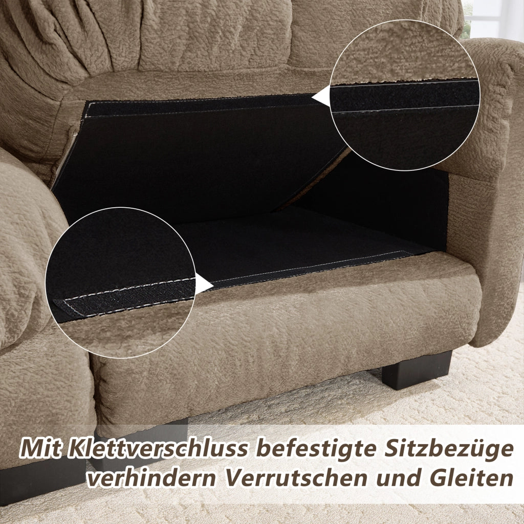 Divano modulare 3 posti con cuscini decorativi e cuciture trapuntate, in chenille marrone 260 × 86 × 90 cm
