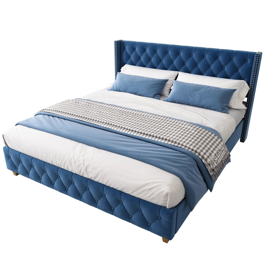 letto imbottito velluto blu 160 x 200 cm