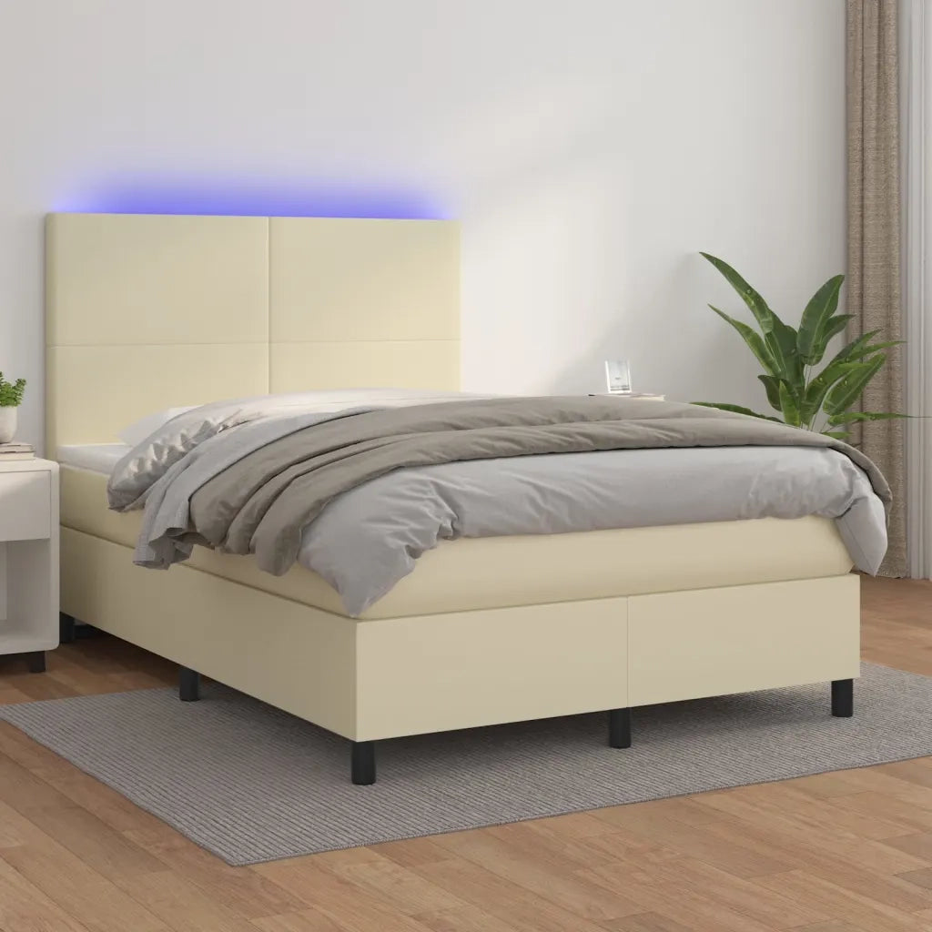 Giroletto a Molle con Materasso e LED Crema 140x190 cm 3135821