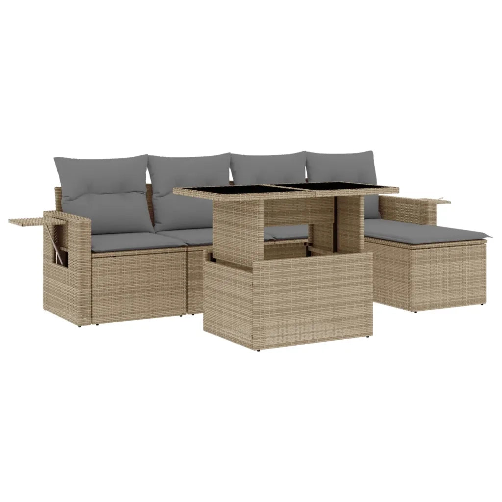 Set Divano da Giardino 6 pz con Cuscini Beige in Polyrattan 3267869