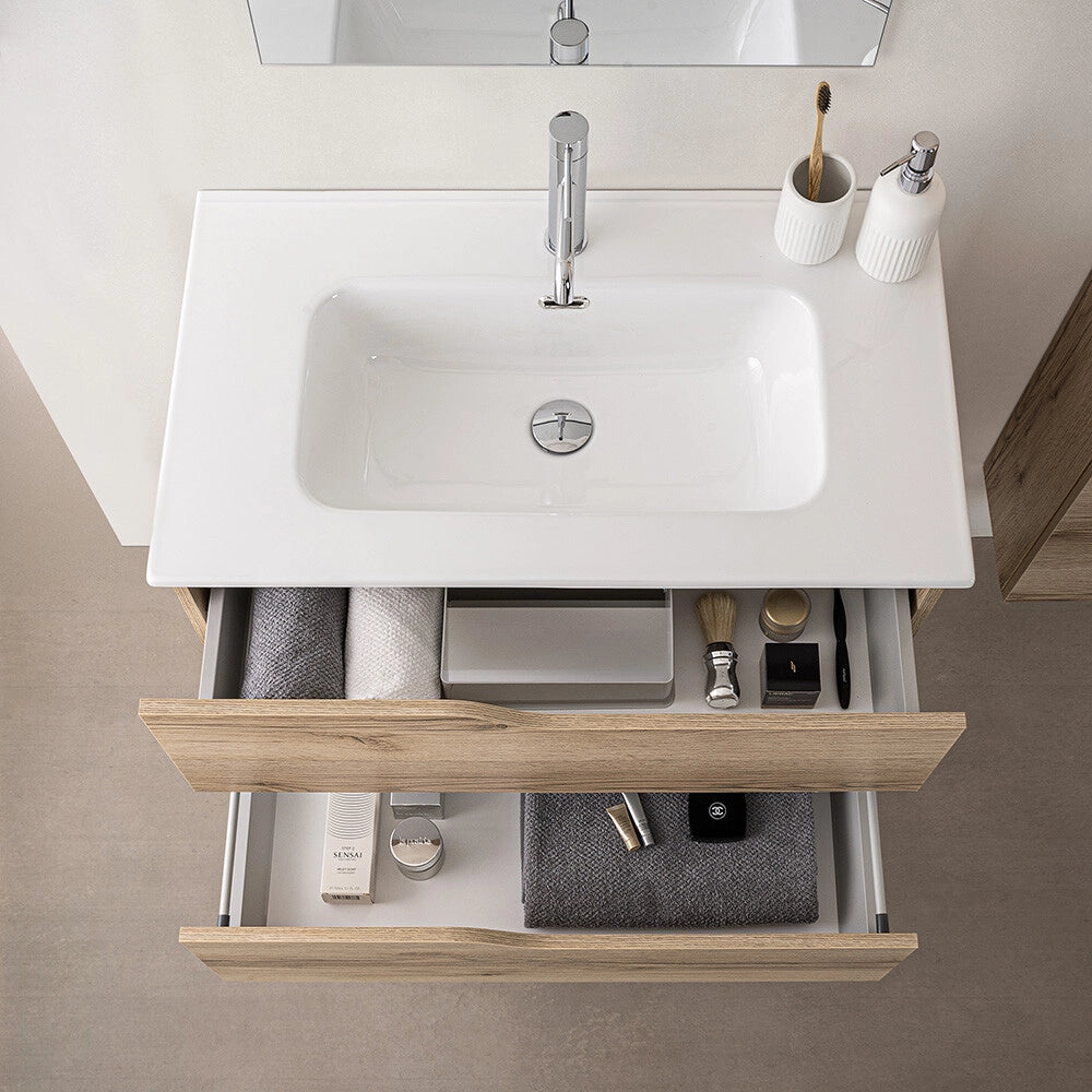 Mobile bagno sospeso 60cm quercia e bianco con lavabo Sumya