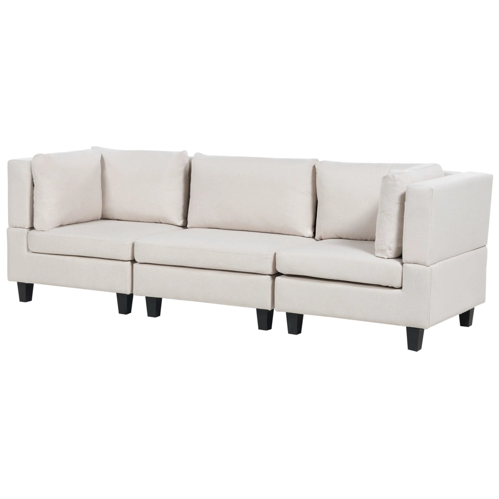 Divano moderno modulare a 3 posti imbottito tessuto poliestere beige chiaro con schienale imbottito stile moderno classico