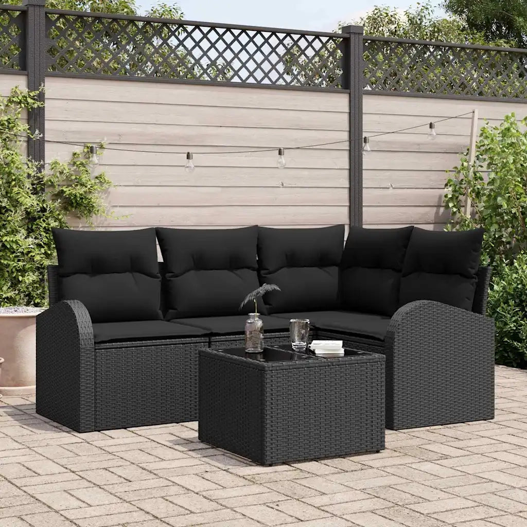 Set Divano da Giardino 5 pcs Nero polyrattan 3346033