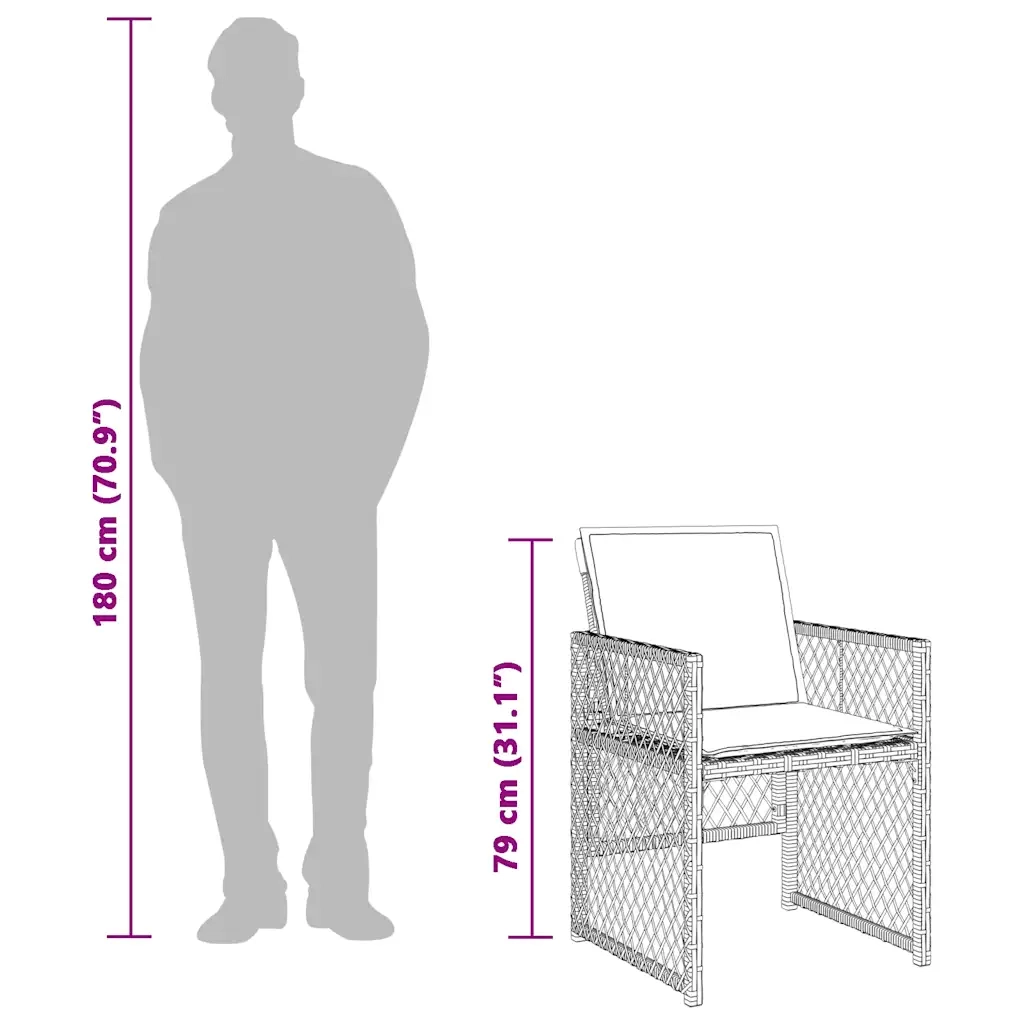Set da Pranzo da Giardino 15 pz con Cuscini Grigio Polyrattan 3210878