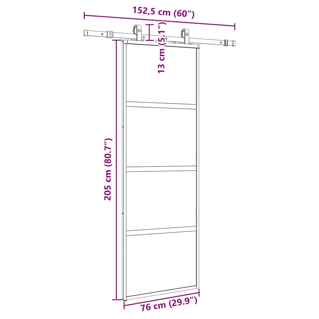 Porta Scorrevole Set Ferramenta Nera 76x205 cm Vetro Temperato 3375917