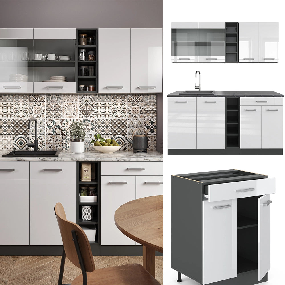 Vicco Cucina completa Bianco lucido/antracite 160 cm , PL Marmo